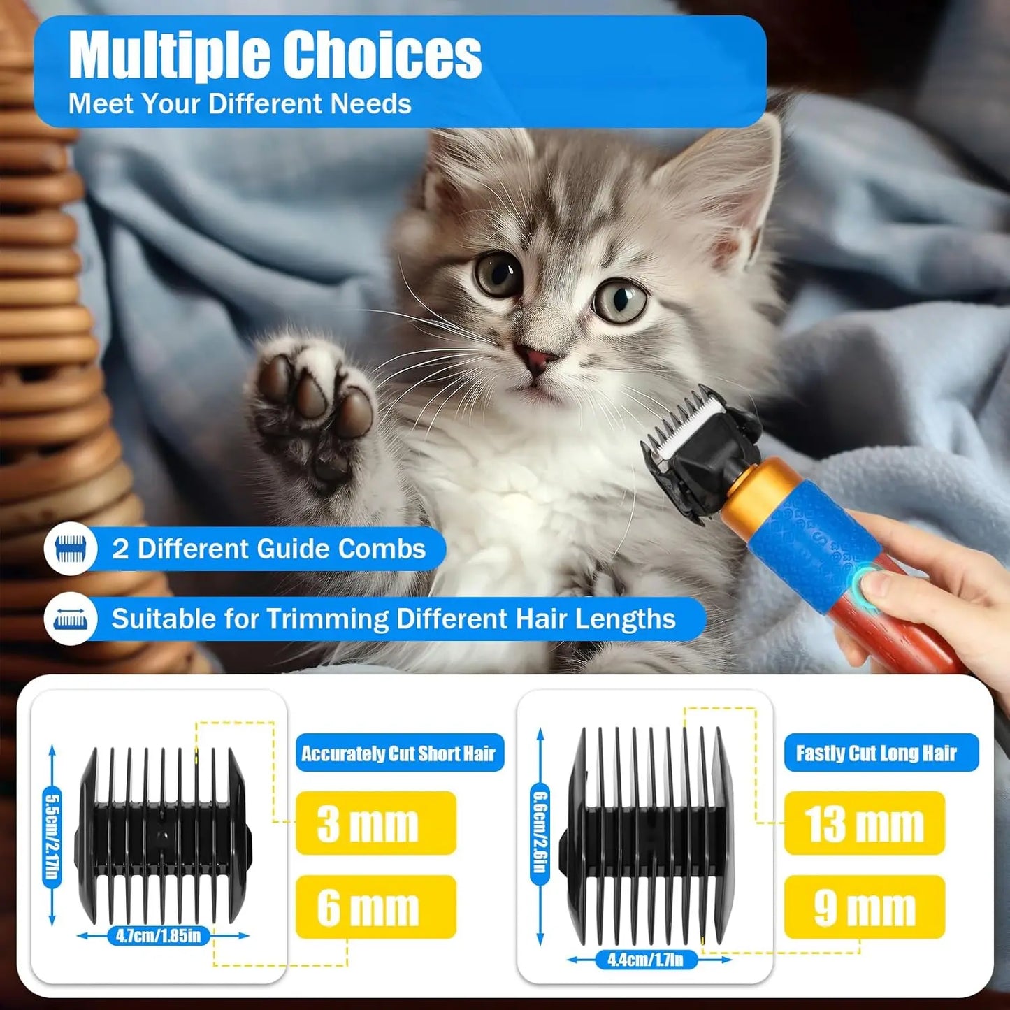 Pet Grooming Clipper for Cats&Dogs–Electric Sheep Clipper with Limit Combs,Replacement Blade,Anti-Skid Handle,and Carrying Case