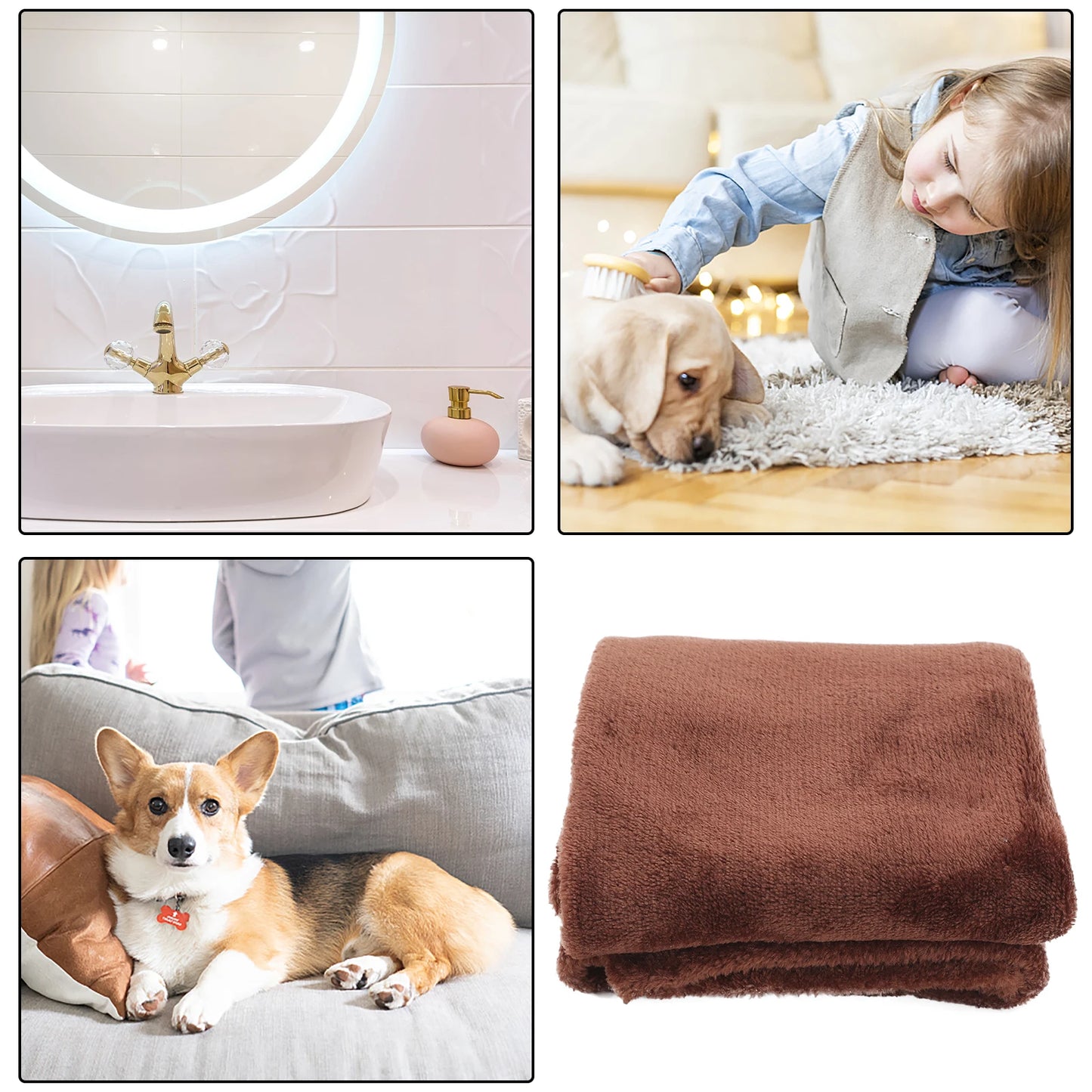 Comfortable Flannel Fleece Pet Blanket Cozy Warm Lightweight Solid Color Rosy Elaborate Needle Stitching