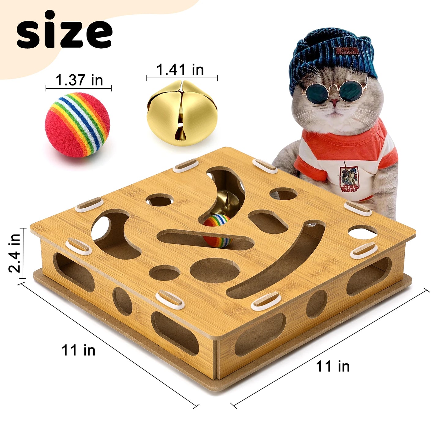 Interactive Cat Toy Puzzle Box Wooden Treat Maze Play For Toy Box Fun Interactive Cat Toy Hide and Seek Cat Agility Toys