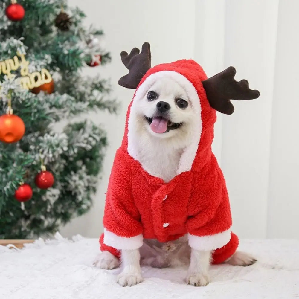 Pet Costume Thicken Dog Coat Hoodies Cartoon Elk Christmas Dog Costume Soft Comfortable Dog Sweatshirt for Cats and Dogs