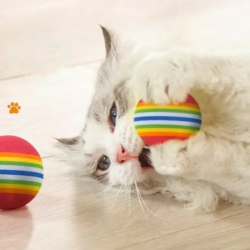 EVA Interactive Toy Ball Pet Cat Throwing Fun Rainbow Ball Chewing Rattle Scratching Foam Ball Dog Supplies Cat Toy