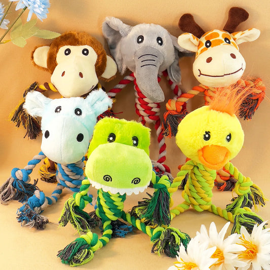 Cute Plush Dog Rope Toy Durable Chew & Squeaky Pet Toy for Aggressive Chewers, Fun Interactive Play for Puppies & Dogs