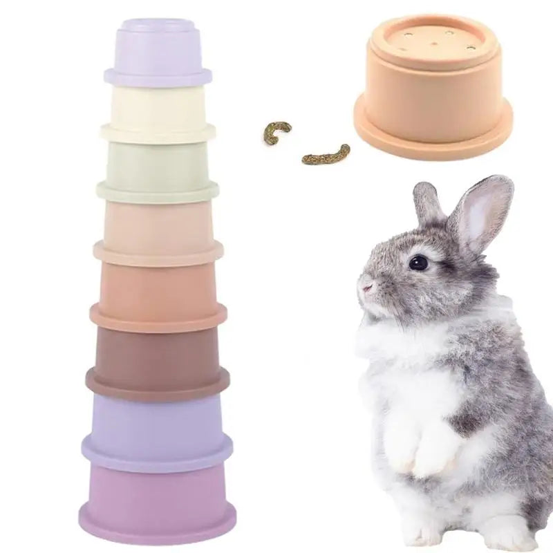 Stacking Cups Toy For Rabbits Multi-Colored Reusable Small Animals Puzzle Toys For Hiding Food Playing Bunny Accessories Pet