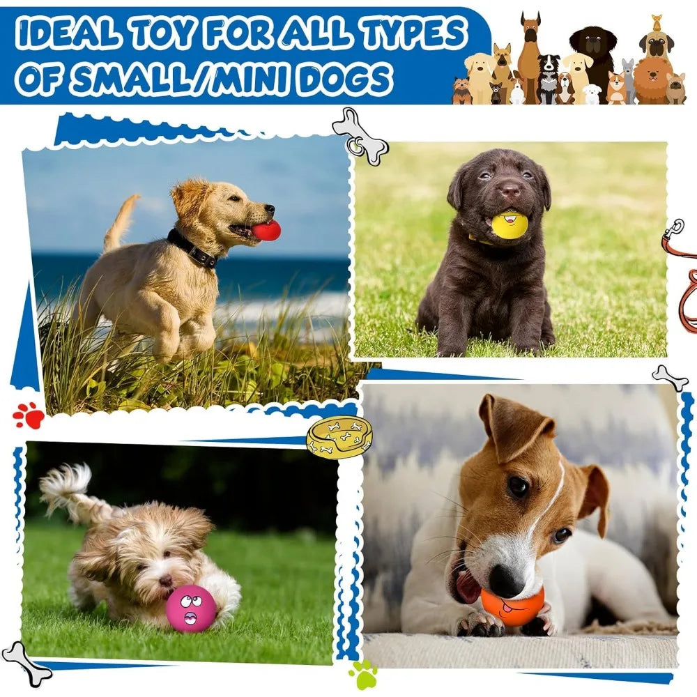Jenaai 24 Pieces Funny Face Squeaky Dog Toys Latex Soft Toys Emoticon Dog Squeaky Ball Interactive Balls Fetch Play Toy for Smal