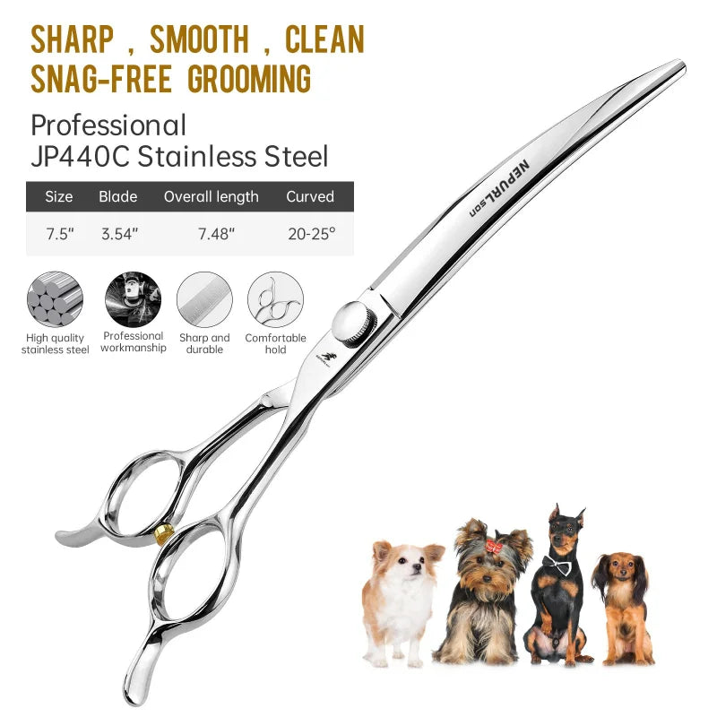 7.5 Inch Pet Scissors Professional High Quality For VG10 Pets Grooming Hair Shears Hairdressing Scissors Curved Scissors