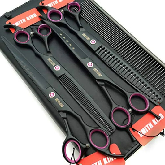 8.0 inches Professional Dog Grooming Scissors Set Straight thinning Curved chunkers 4pcs in 1 Set with Comb