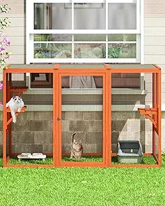 Cat Catio, 71 Outdoor Cat Enclosure, Weatherproof, Large Cat House Window Access, Outside Catico for Apartment Balcony, Cateo wi