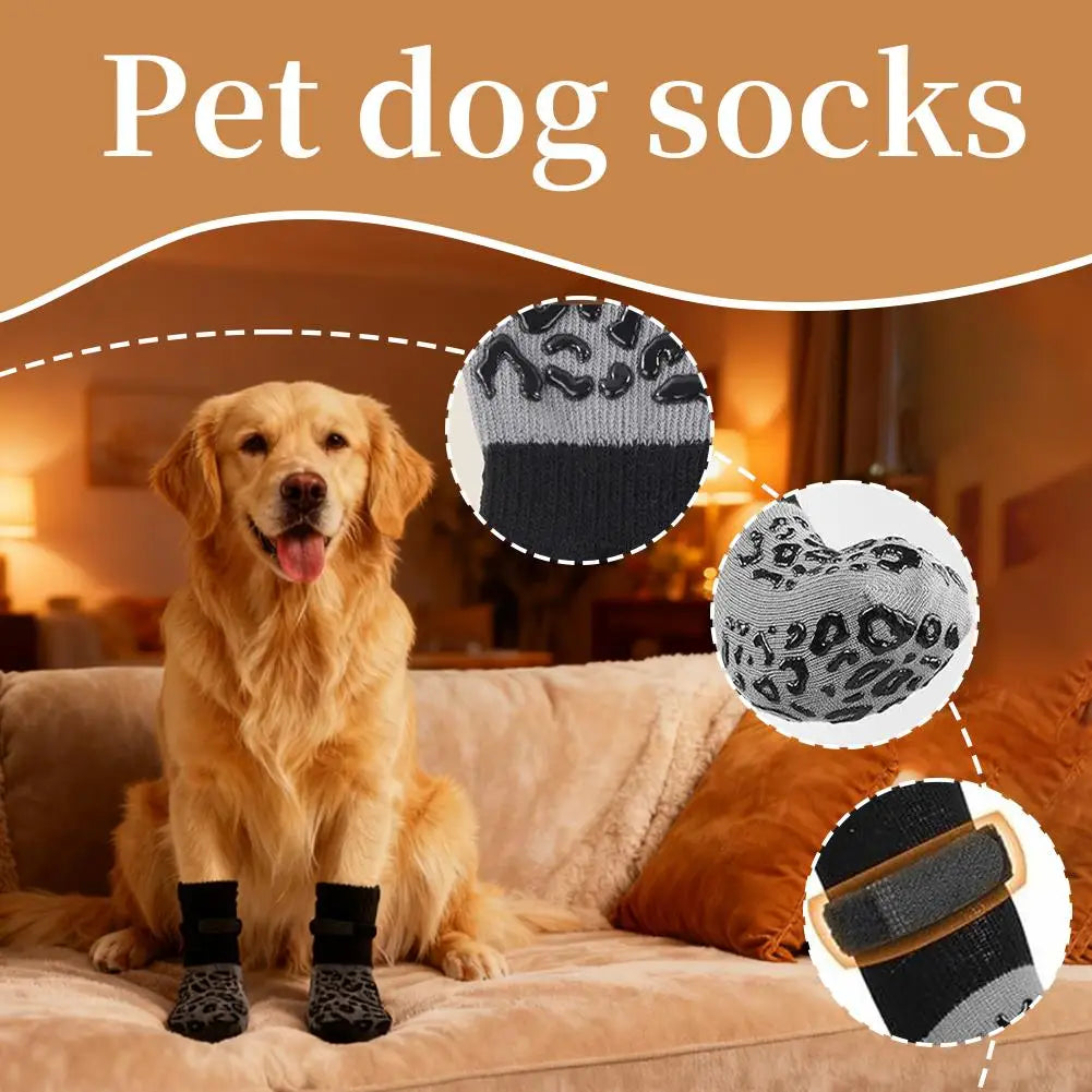 4Pcs/set Anti Slip Dog Socks with Straps Traction Control for Indoor on Hardwood Floor Wear Pet Paw Protector for Small Dogs Pet