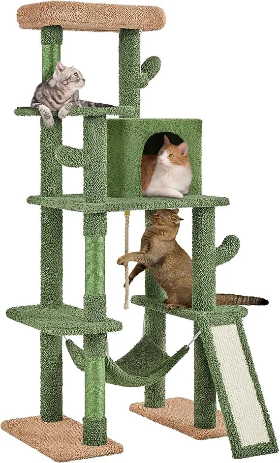 Cactus Cat Tree, 63″ H Multi-Level Cat Tower for Indoor Cats, Tall Climbing Tower with Sisal-Covered Scratching Posts