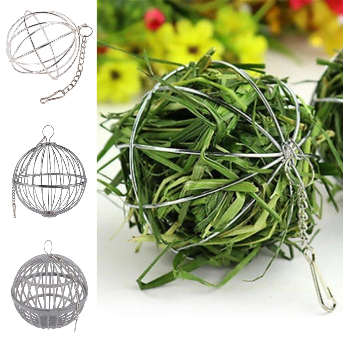 Small Pets Grass Ball Holder Stainless Steel/Plastic Rabbit Guinea Pig  Dutch Pig Grass Rack Ball Can Be Hung On a Feeding Rack