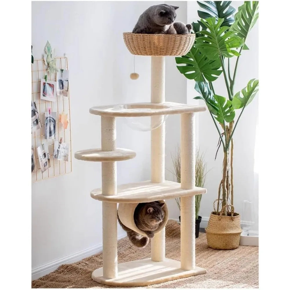 Heavy-Duty Indoor Cat Tree for Large Cats up to 20 Lbs, Climbing Frame with Space Capsule Design for Feline Play and Rest