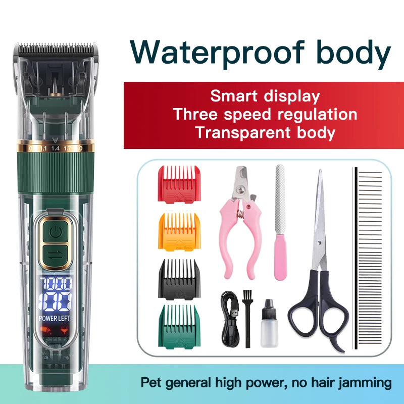 Dog Hair Clippers Grooming Haircut Trimmer Shaver Set IPX7waterproof Pets Cordless Rechargeable Professional Dog Clipper