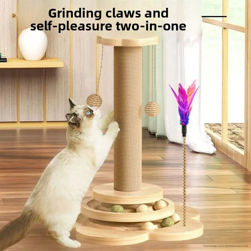 Nature  Wood Cat Scratcher Board Pet Play Tree Rotating Platform Wooden Fiber Chew Toy Durable Non Sisal Ball Cat Stand Tree