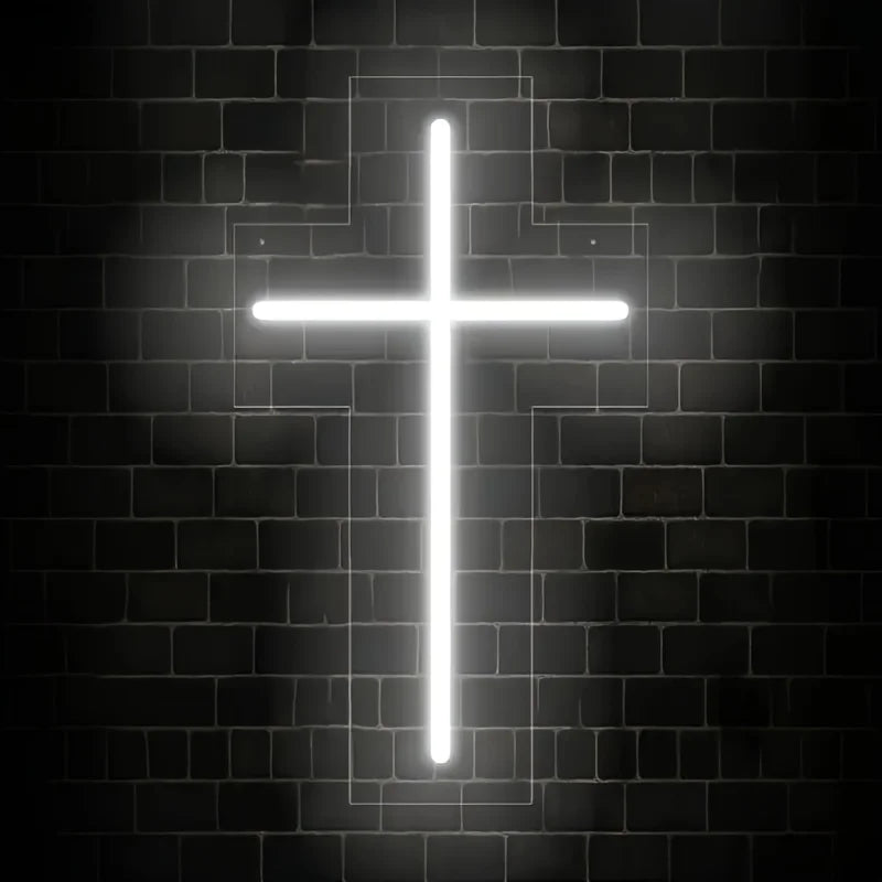 Jesus Cross Neon Sign, White Wall Decor, Christmas New Year Wedding Birthday Party Sign, Halloween, Easter Decor