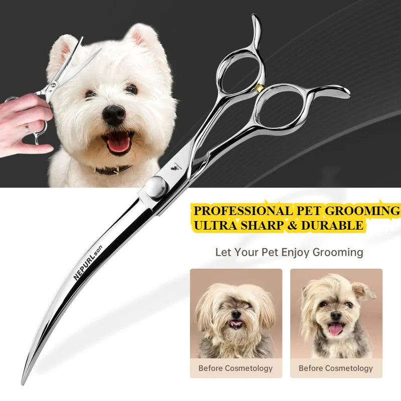 7.5 Inch Pet Scissors Professional High Quality For VG10 Pets Grooming Hair Shears Hairdressing Scissors Curved Scissors