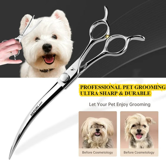 7.5 Inch Pet Scissors Professional High Quality For VG10 Pets Grooming Hair Shears Hairdressing Scissors Curved Scissors