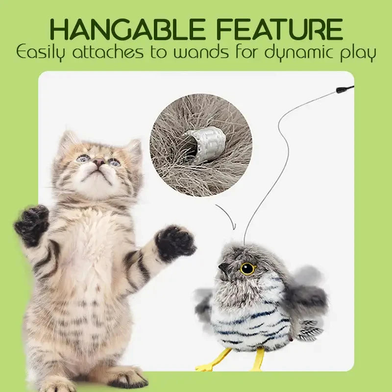 Cat Toys Flapping Bird (No Flying), Lifelike Sandpiper Chirp Tweet, Rechargeable Touch Activated Kitten Toy Interactive Cat