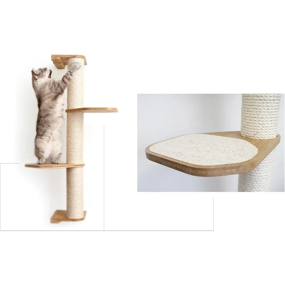 Cat Scratching Post –3-Tier Cat Wall Scratcher w/Cat Shelves -Bamboo and Sisal Cat Scratcher Post – Durable Cat Scratching Posts