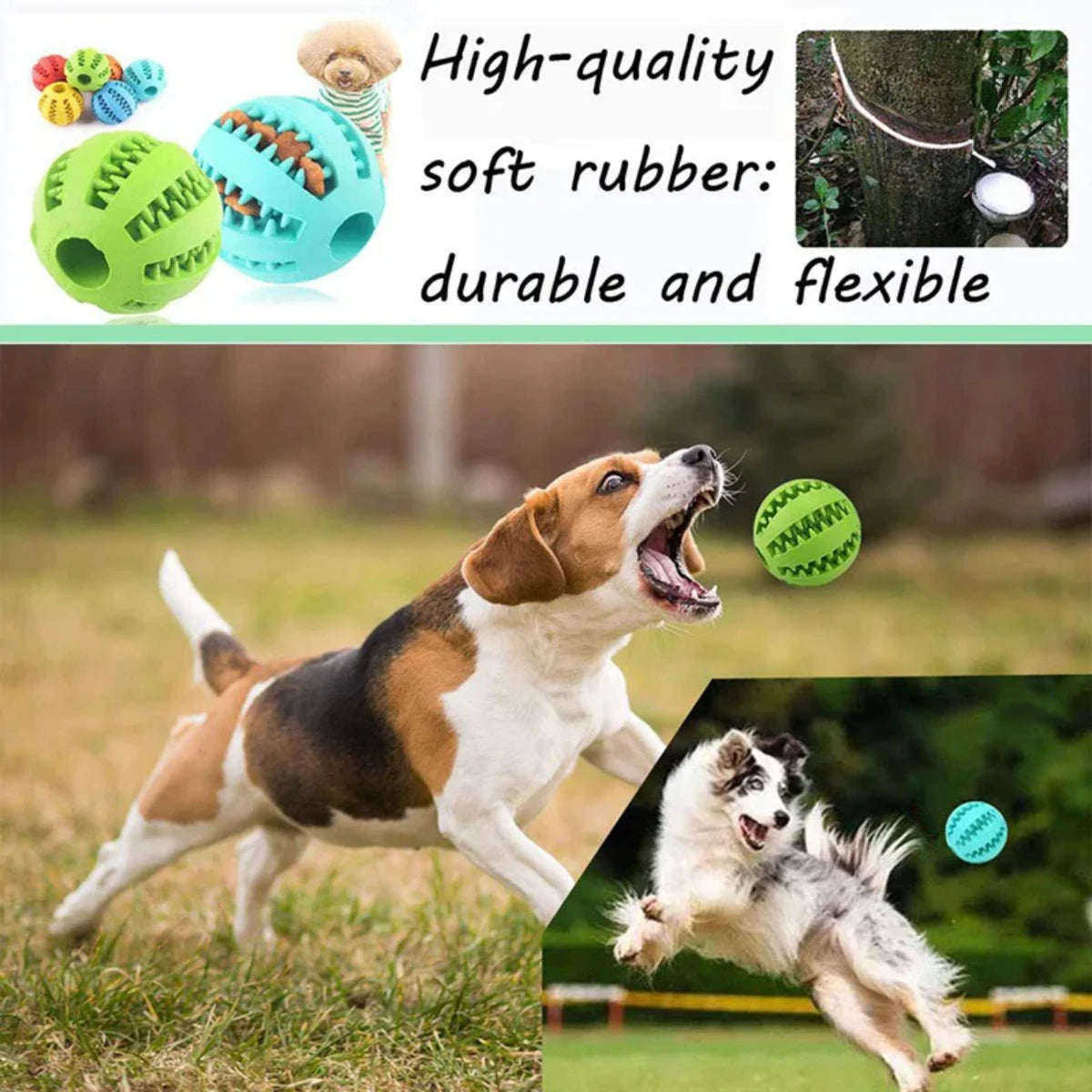 Natural Rubber Pet Dog Toys Dog Chew Toys Tooth Cleaning Treat Ball Extra-tough Interactive Elasticity Ball  Pet Accessories Dog