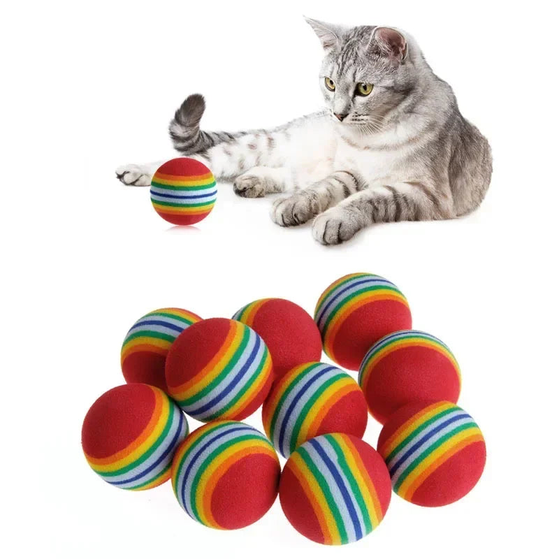 EVA Interactive Toy Ball Pet Cat Throwing Fun Rainbow Ball Chewing Rattle Scratching Foam Ball Dog Supplies Cat Toy