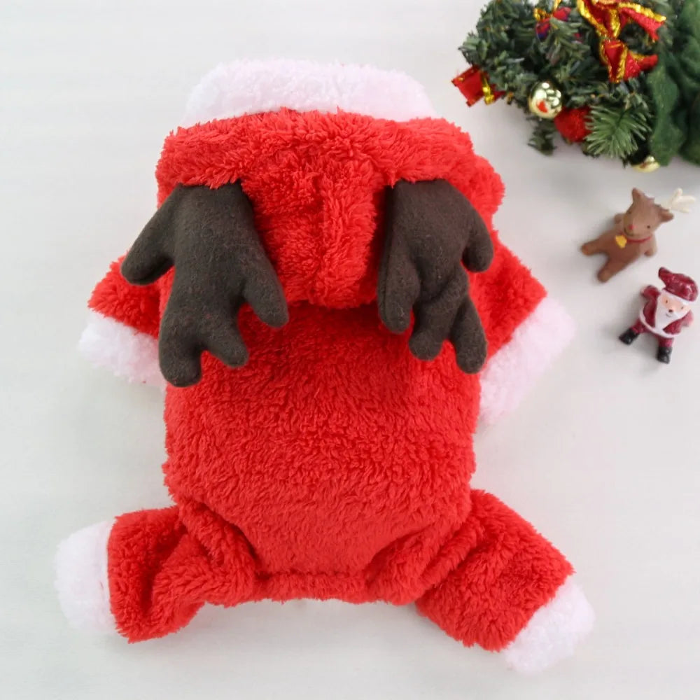 Pet Costume Thicken Dog Coat Hoodies Cartoon Elk Christmas Dog Costume Soft Comfortable Dog Sweatshirt for Cats and Dogs