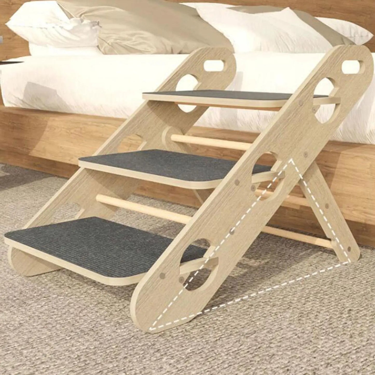 Wood Dog Stairs Foldable High Bed Climbing Non Slip Comfortable Pet Steps Indoor for Indoor Use Cats Sofa Puppy Small Pets
