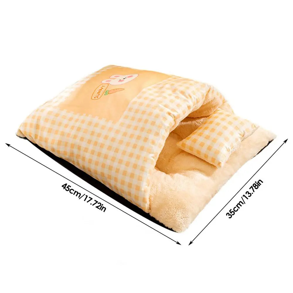 Cat Sleeping Bag Semi-Enclosed Puppy Kitten Warm Comfortable Bed With Pillow Plaid Pet Winter Thickened Plush Pocket Type Nest