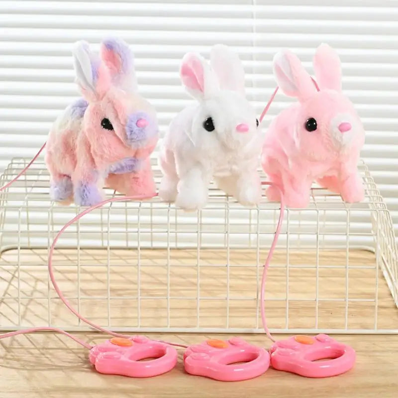 Walking Bunny Toy Cute Electric Rabbit Interactive Plush Toys With Sounds and Rope Animated Rabbit Stuffed Doll Birthday Gifts