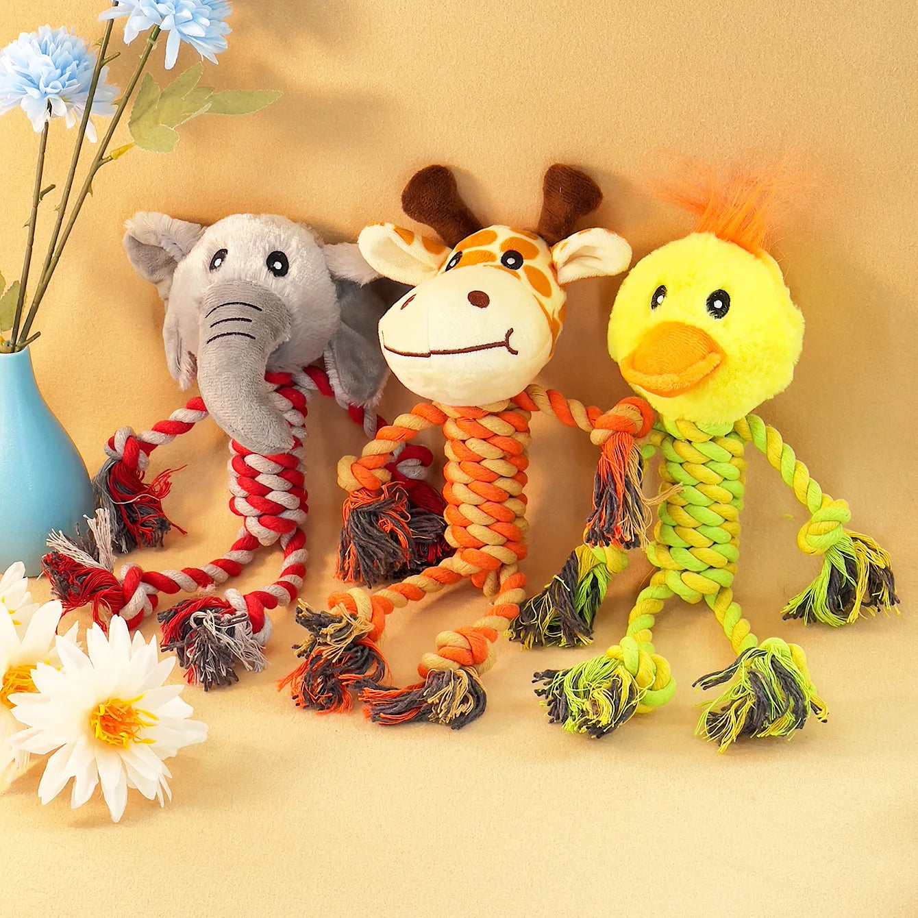 Cute Plush Dog Rope Toy Durable Chew & Squeaky Pet Toy for Aggressive Chewers, Fun Interactive Play for Puppies & Dogs