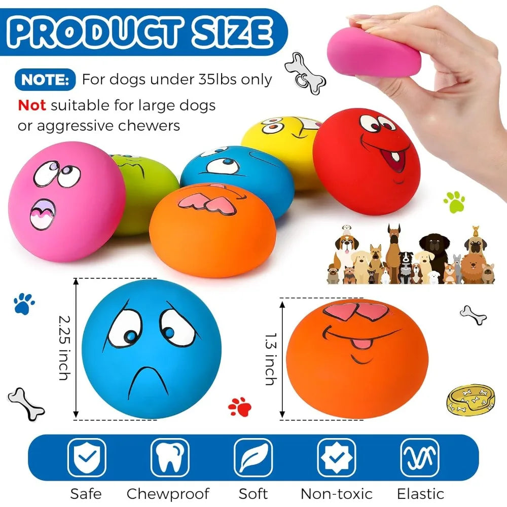 Jenaai 24 Pieces Funny Face Squeaky Dog Toys Latex Soft Toys Emoticon Dog Squeaky Ball Interactive Balls Fetch Play Toy for Smal