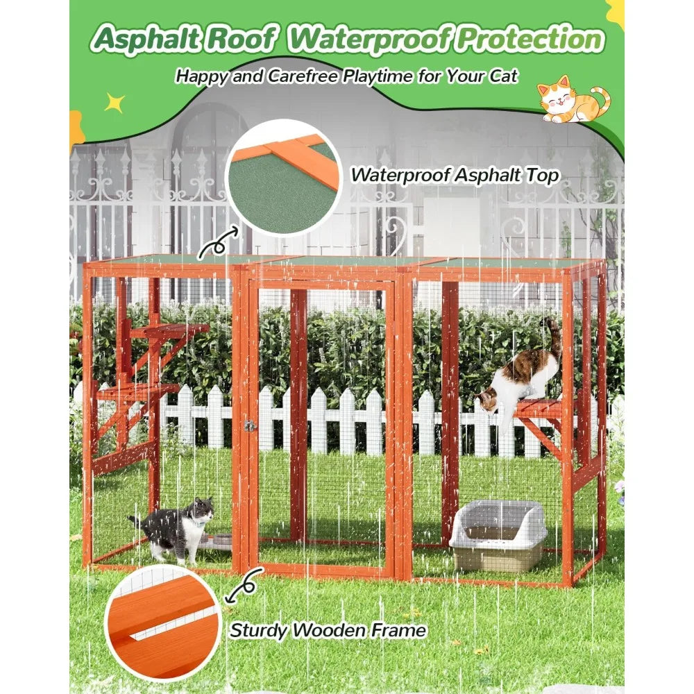 Cat Catio, 71 Outdoor Cat Enclosure, Weatherproof, Large Cat House Window Access, Outside Catico for Apartment Balcony, Cateo wi