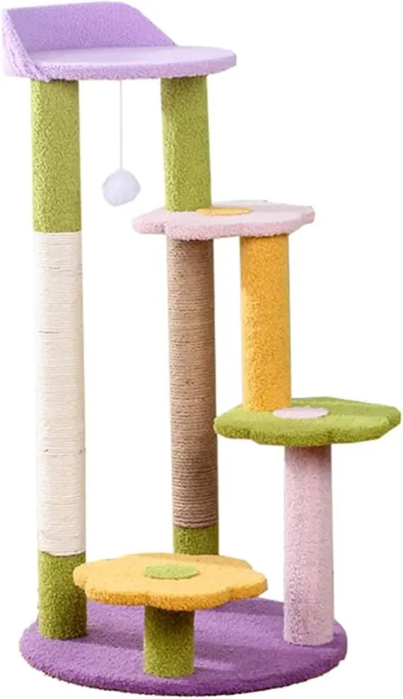 Three-Layer Cat Climbing Tower with Flower Design, Litter Included, Scratching Post, and Toys for One Cat's Play and Comfort