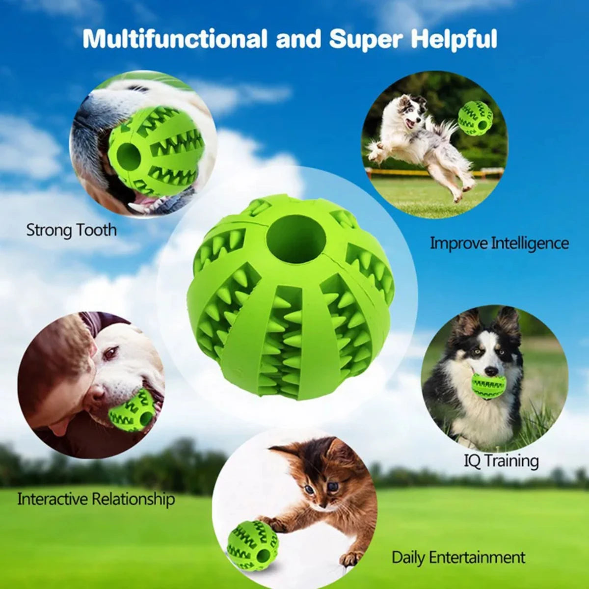 Natural Rubber Pet Dog Toys Dog Chew Toys Tooth Cleaning Treat Ball Extra-tough Interactive Elasticity Ball  Pet Accessories Dog