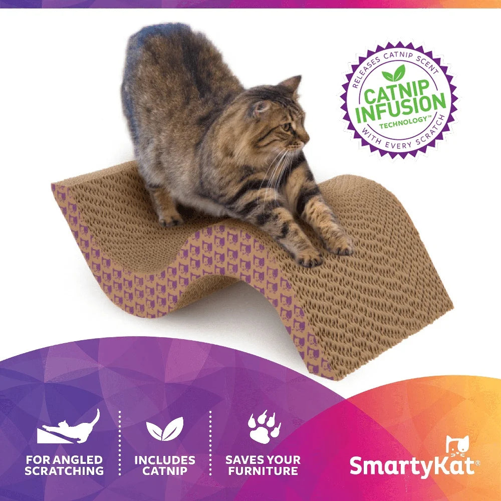 Indoor Cat Scratcher Wide Corrugated Catnip Infused Scratching Post Eco-Friendly Recycled Material Paws Off Furniture Stress