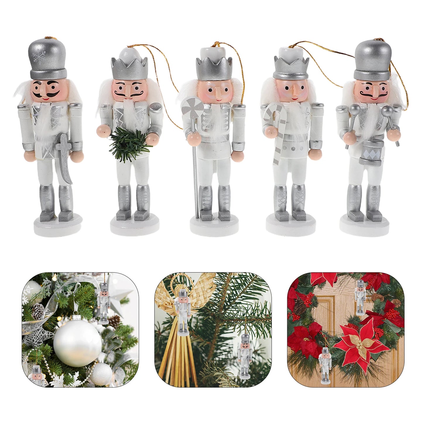 Nutcracker Pendant Mini Ornaments Christmas Porch Wall Decoration Door Plaque Funny Wooden Holiday Tree Decorations for Bedroom