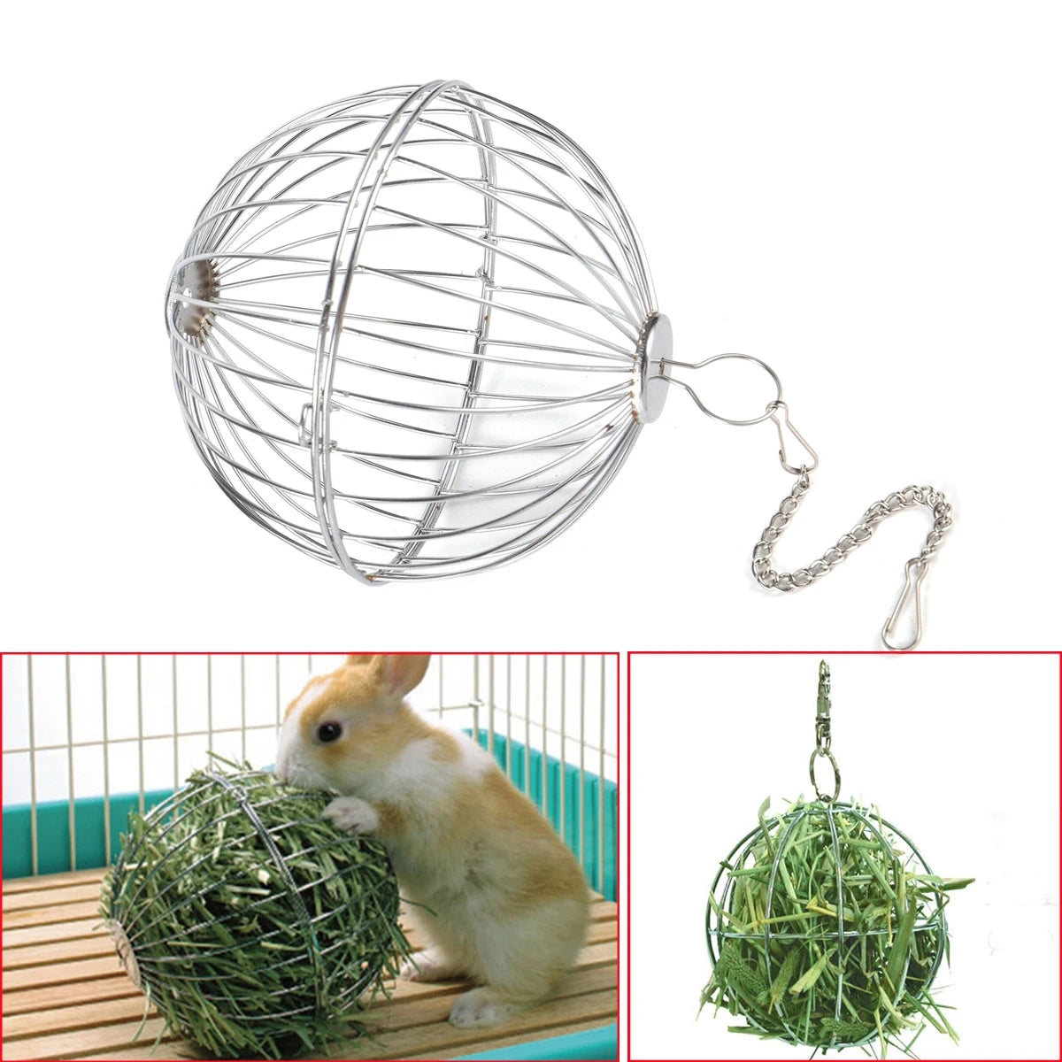 Small Pets Grass Ball Holder Stainless Steel/Plastic Rabbit Guinea Pig  Dutch Pig Grass Rack Ball Can Be Hung On a Feeding Rack