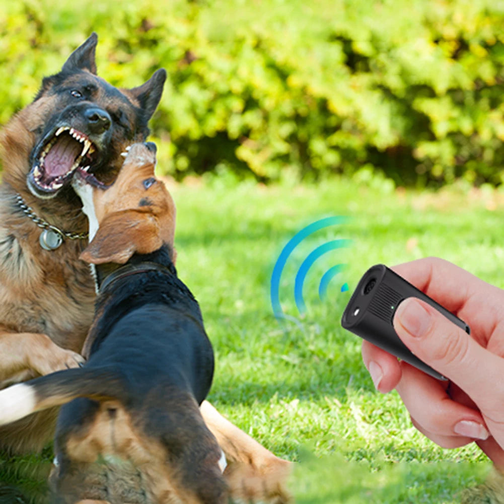 Ultrasonic Dog Bark Deterrent Device Long Range Rechargeable Pet Dog Repeller with LED Flashlight Dog Chaser for All Size Dogs