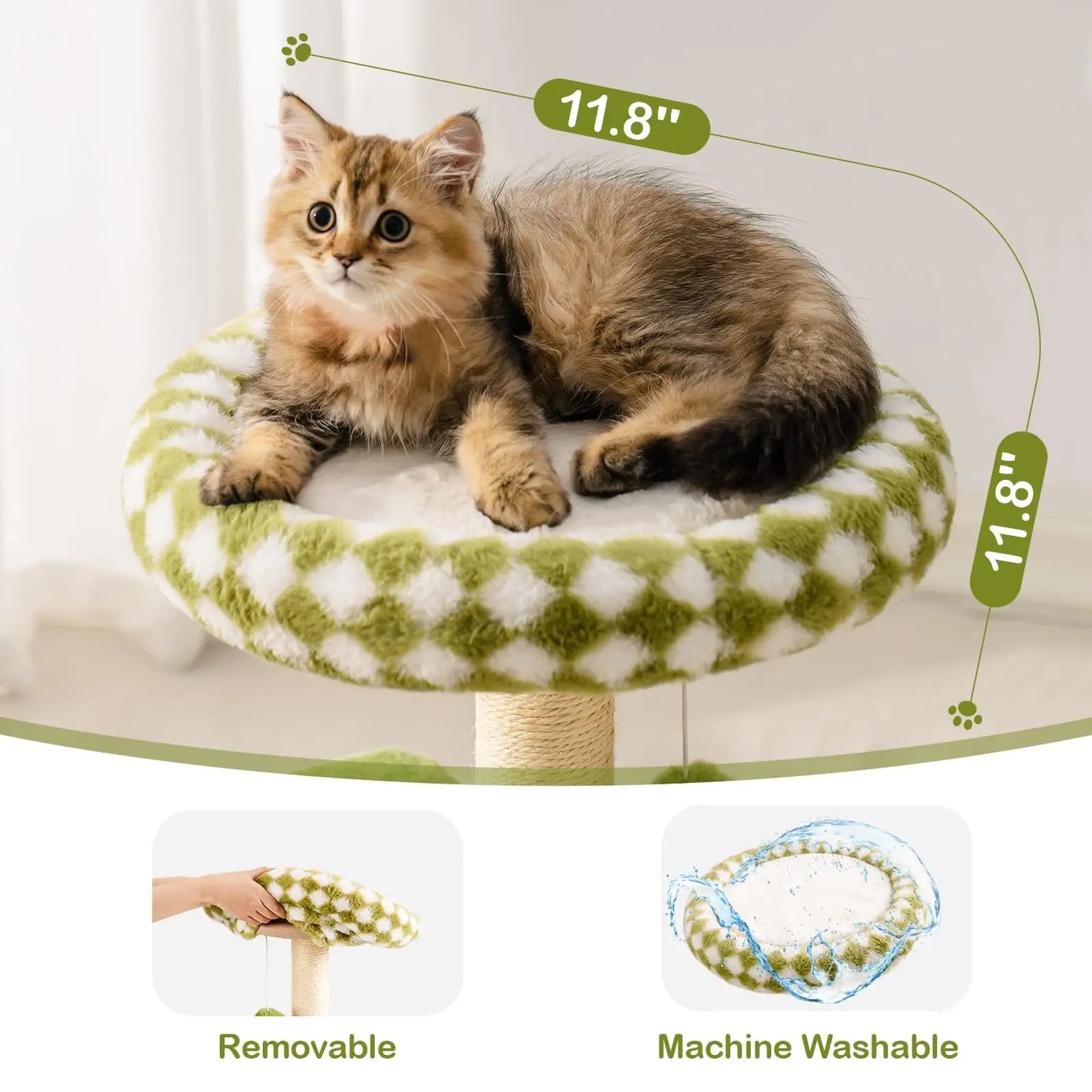 Mewoofun Cat Scratching Post Bed Small Cat Tower Sisal Cat Scratcher Cat Ball Track with Toys （Green Large)