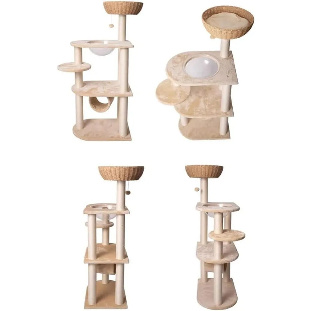 Heavy-Duty Indoor Cat Tree for Large Cats up to 20 Lbs, Climbing Frame with Space Capsule Design for Feline Play and Rest