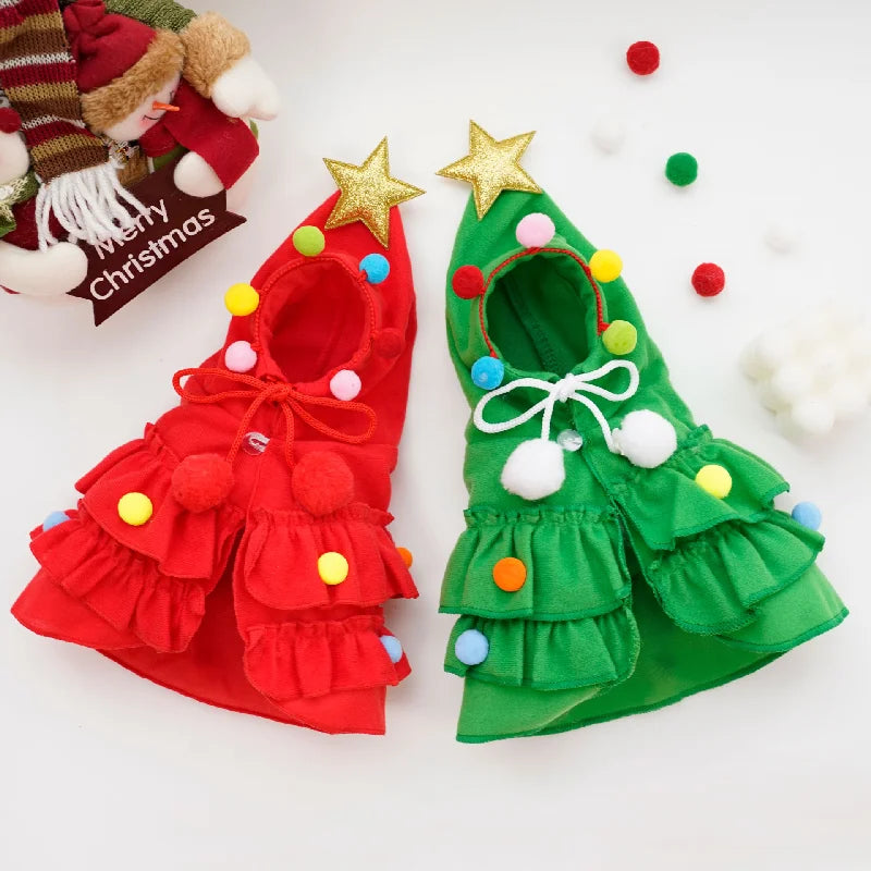 Merry Christmas Pet Clothes Dog Cloak Pet Cape And Shawl Puppy Cosplay Santa Tree Costume Happy Festival Coat Supplies Wholesale