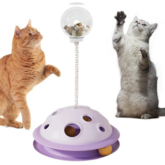 Cat Turntable Toy Interactive Dog Toy Slow Feeder Self-entertainment Food Leak Ball With Spring Rod For Kitten Playing