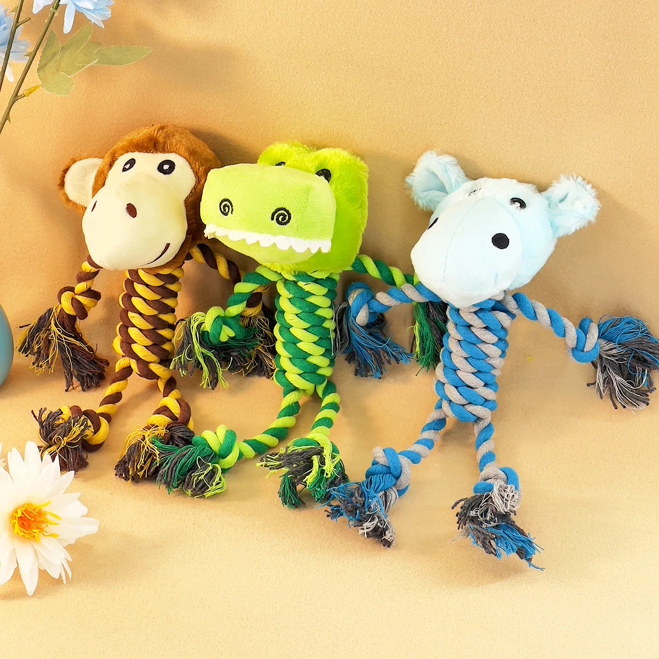 Cute Plush Dog Rope Toy Durable Chew & Squeaky Pet Toy for Aggressive Chewers, Fun Interactive Play for Puppies & Dogs