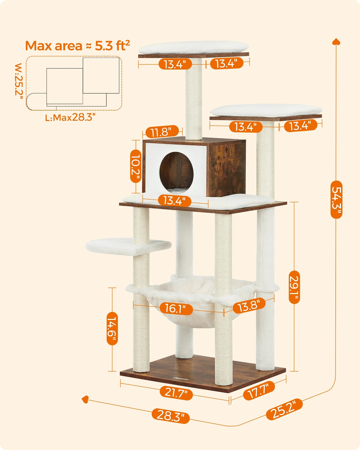 Feandrea Cat Tree, 54.3-Inch Modern Cat Tower for Indoor Cats, Multi-Level Cat Condo, Ultra-Soft Plush, Scratching Posts