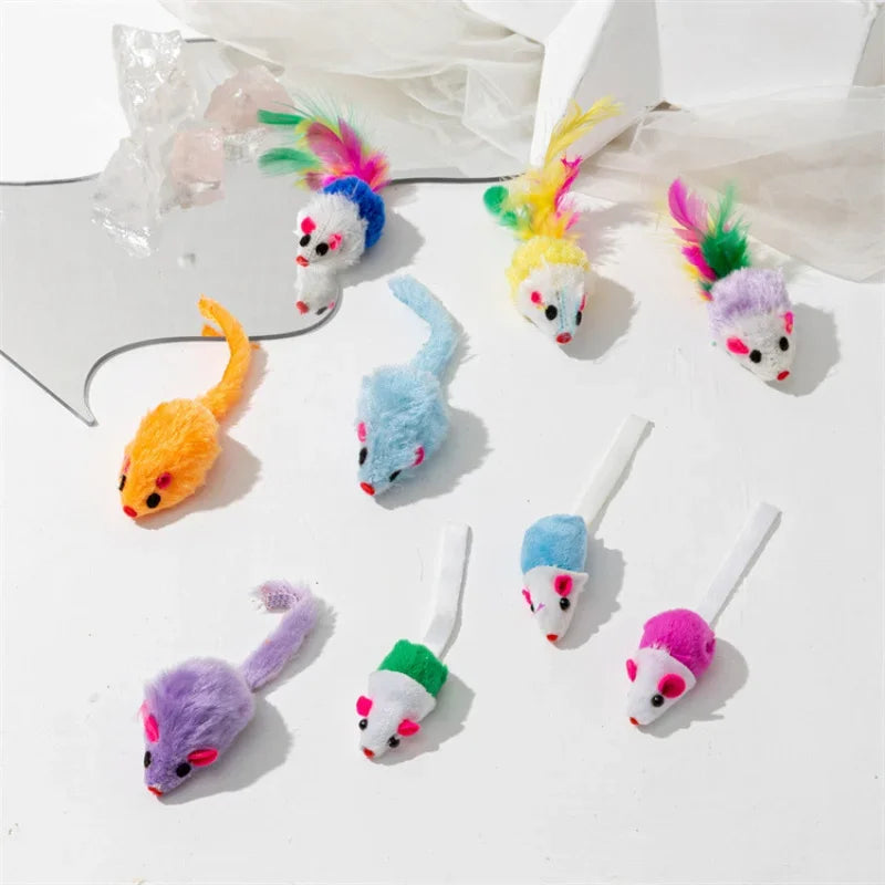 3-100 Pcs Cat Toys Interactive  Cloth Strip Mouse Color Tail Dual Color Fun Relieve Boredom Toy for Fun Playing with Cats