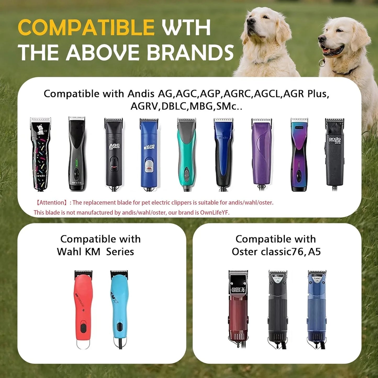 Detachable Pet Dog Grooming Ceramic Blade compatible with Andis,Oster A5,Wahl KM Series Animals Clippers