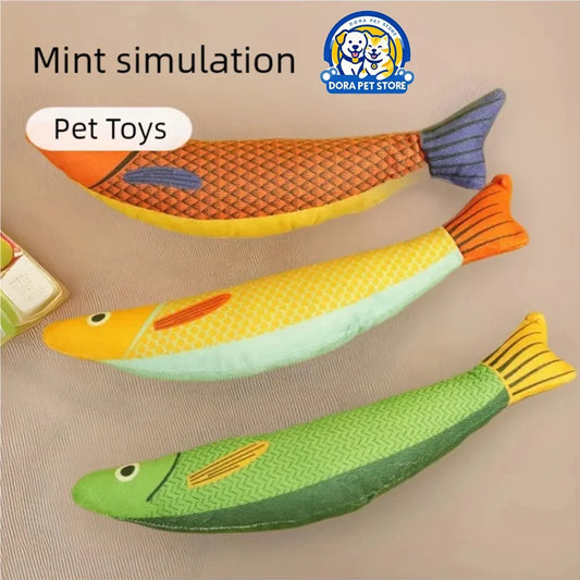 Cat toys mint fish simulation, grinding teeth, biting and teasing, durable and soothing, mint cat toys