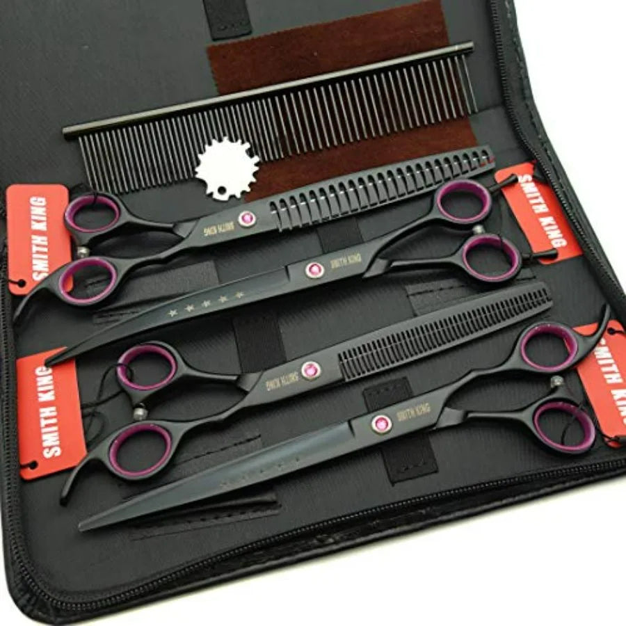 8.0 inches Professional Dog Grooming Scissors Set Straight thinning Curved chunkers 4pcs in 1 Set with Comb