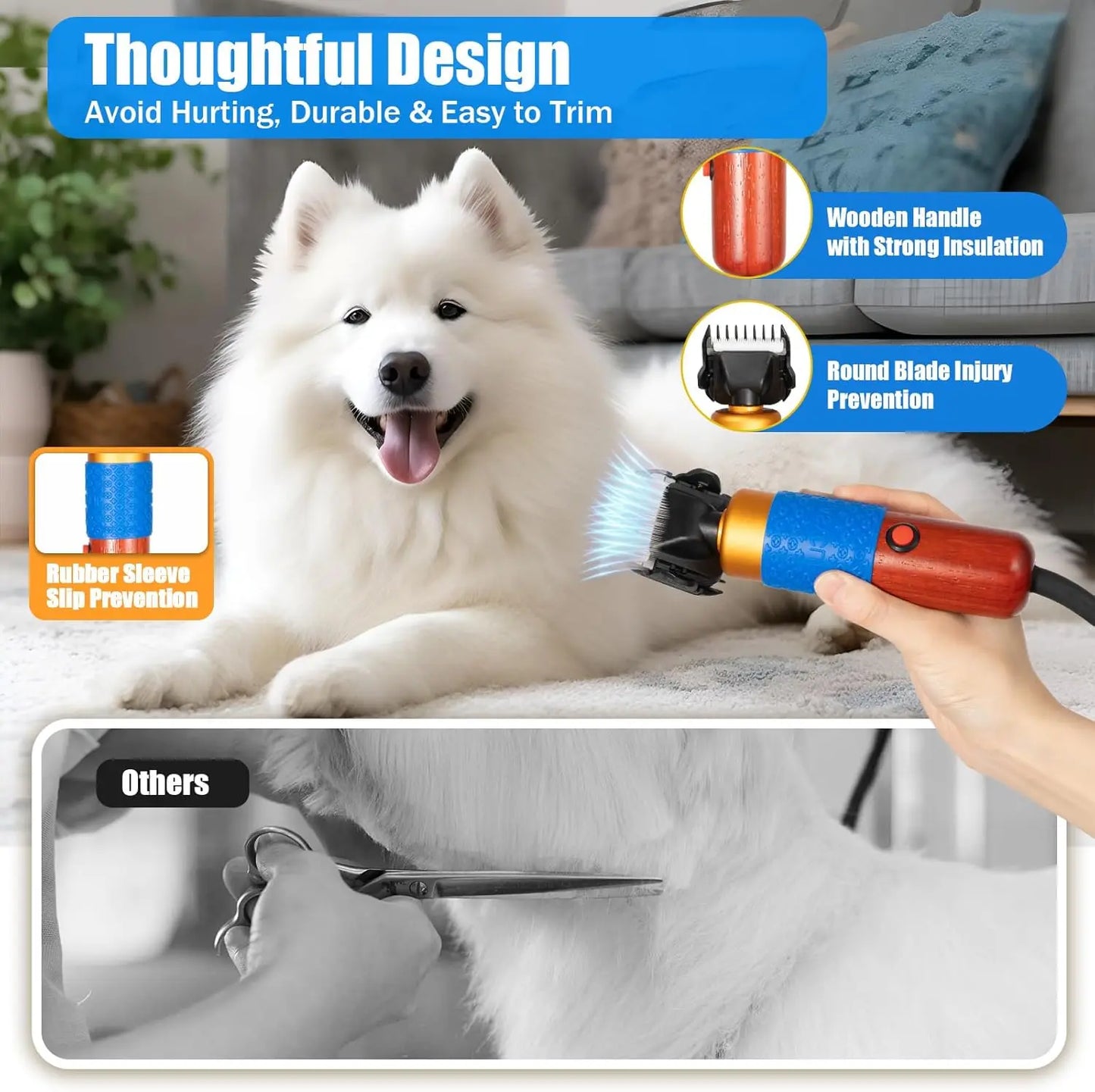Pet Grooming Clipper for Cats&Dogs–Electric Sheep Clipper with Limit Combs,Replacement Blade,Anti-Skid Handle,and Carrying Case