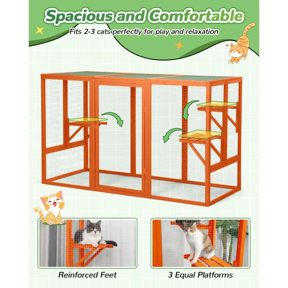 Cat Catio, 71 Outdoor Cat Enclosure, Weatherproof, Large Cat House Window Access, Outside Catico for Apartment Balcony, Cateo wi
