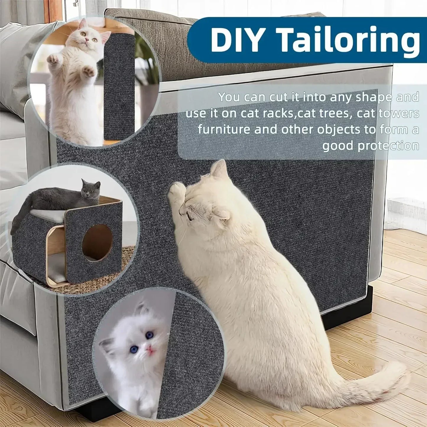 Self-Adhesive Cat Scratching Mat Trimmable Cat Carpet Cat Scratching Post Carpet Prevent Cat Scratch Furniture Protector Cat Toy